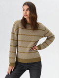 0425nLades Web Jacquard 100% Baby Alpaca O Neck Sweater Butter Colours