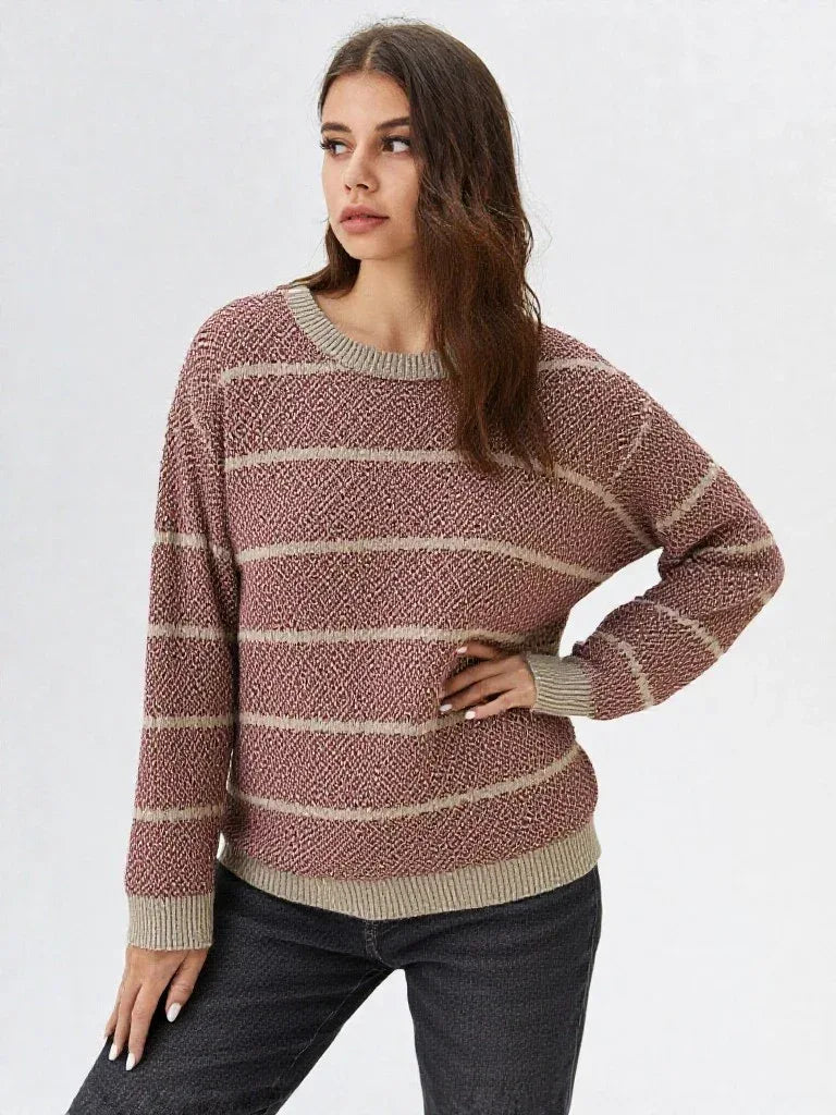 0425 Ladies Web Jacquard 100% Baby Alpaca O Neck Sweater Camel Colours