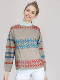 0725 Ladies Cocos Jacquard 100% Baby Alpaca Sweater Fawn Colour