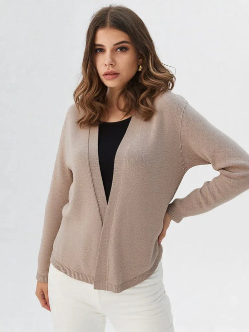 Ladies Jersey 100% Baby Alpaca Open V Neck Cardigan with Cable Detail