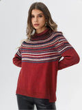 1425 Ladies Yoke Jacquard 100% Baby Alpaca O Neck Sweater