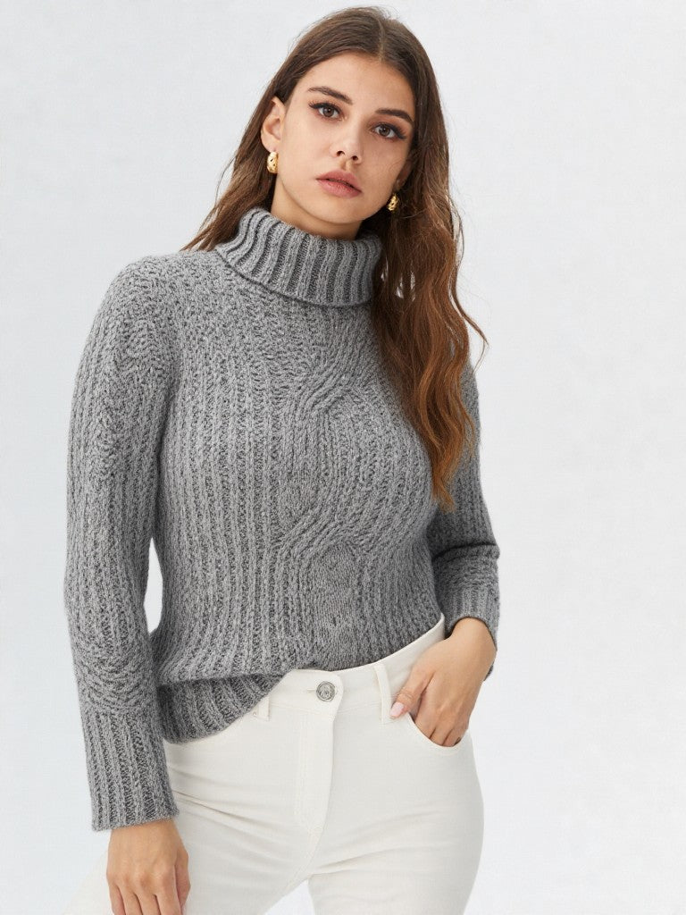 Ladies Aran Cable Baby Alpaca Roll Neck Sweater