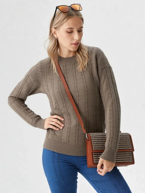 Ladies Fine Rib & Cable Baby Alpaca O Neck Sweater