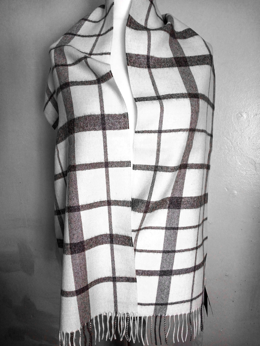 Baby Alpaca Plaid Scarf with Fringes