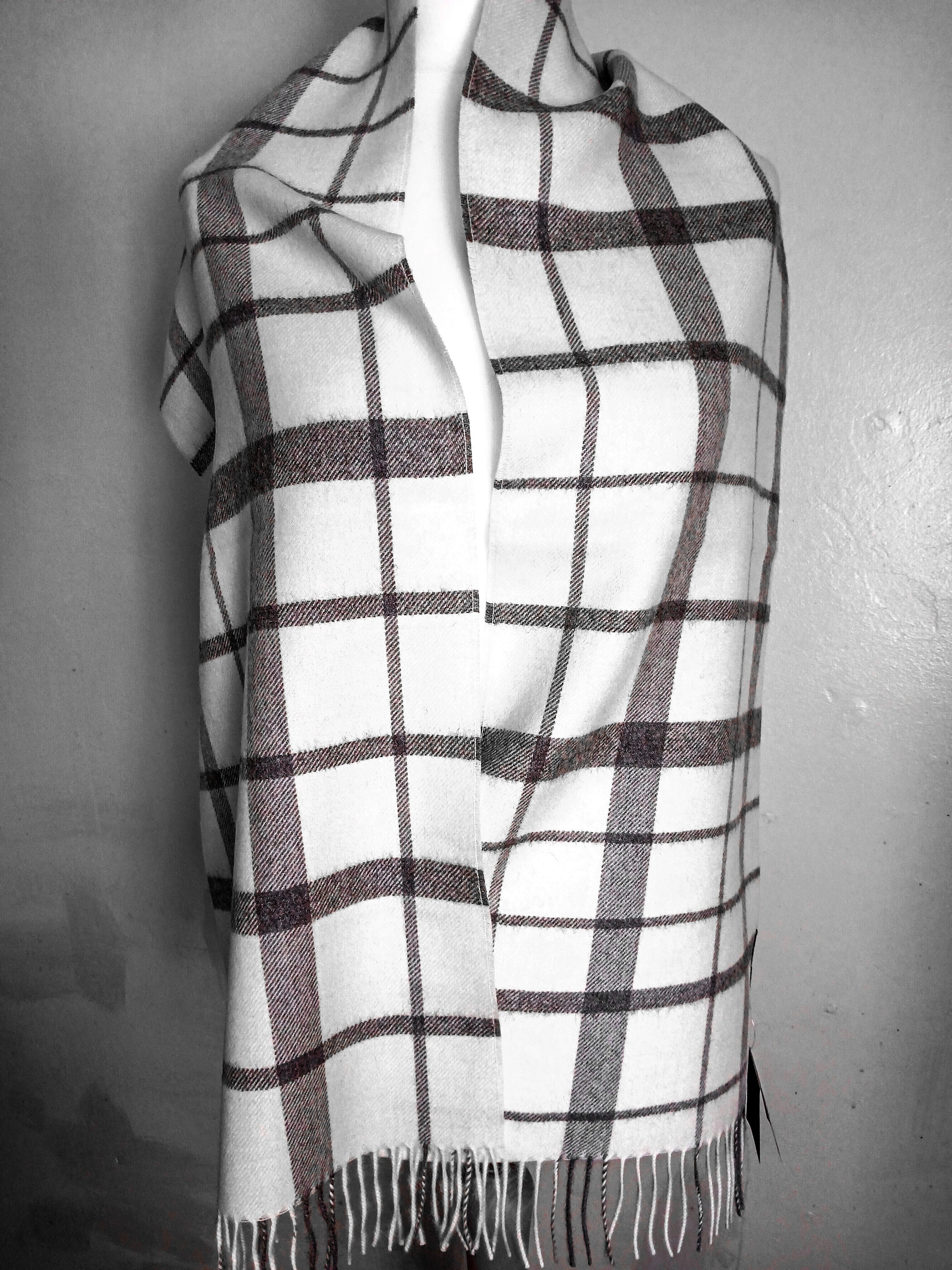 Baby Alpaca Plaid Scarf with Fringes