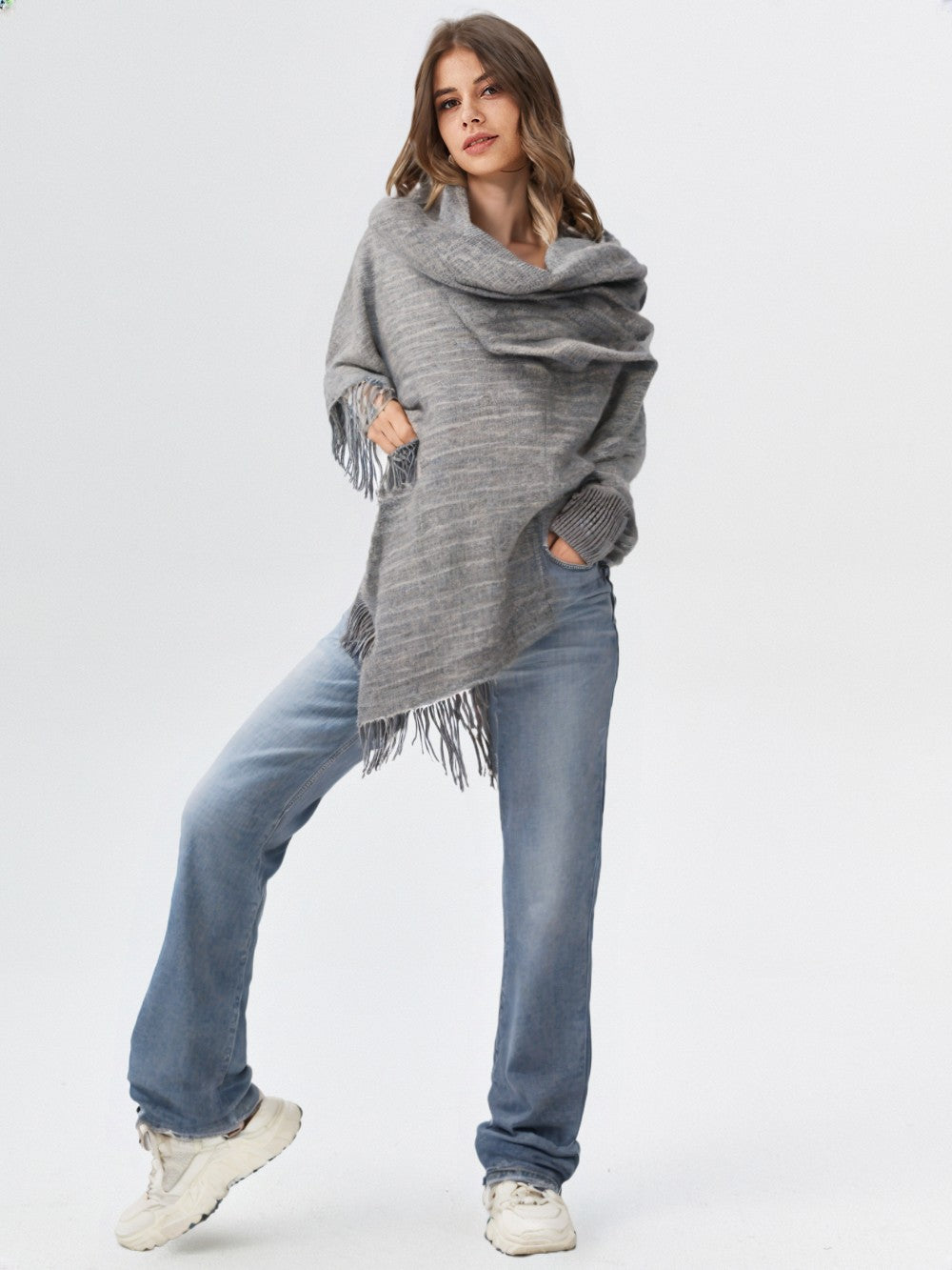 Ladies Fine Baby Alpaca Luxury Shawl With Fringes