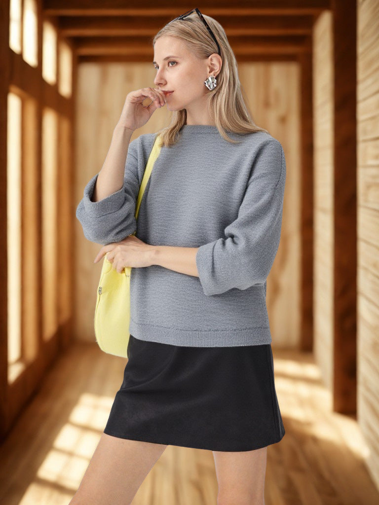 100% Baby Alpaca Classic Jersey Knit O Neck Sweater