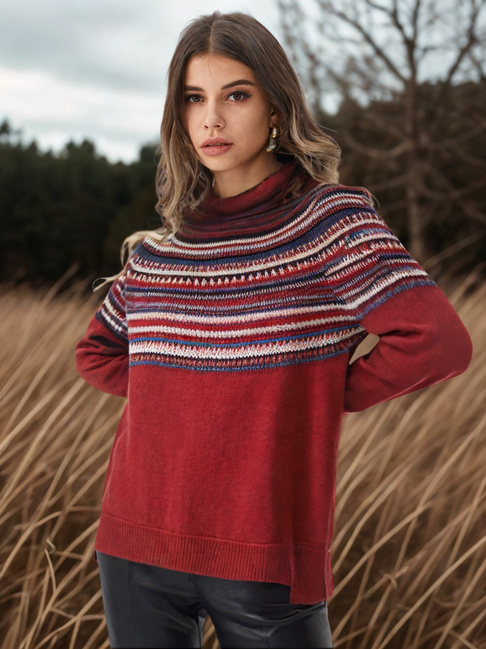 100% Baby Alpaca Yoke Jacquard Sweater