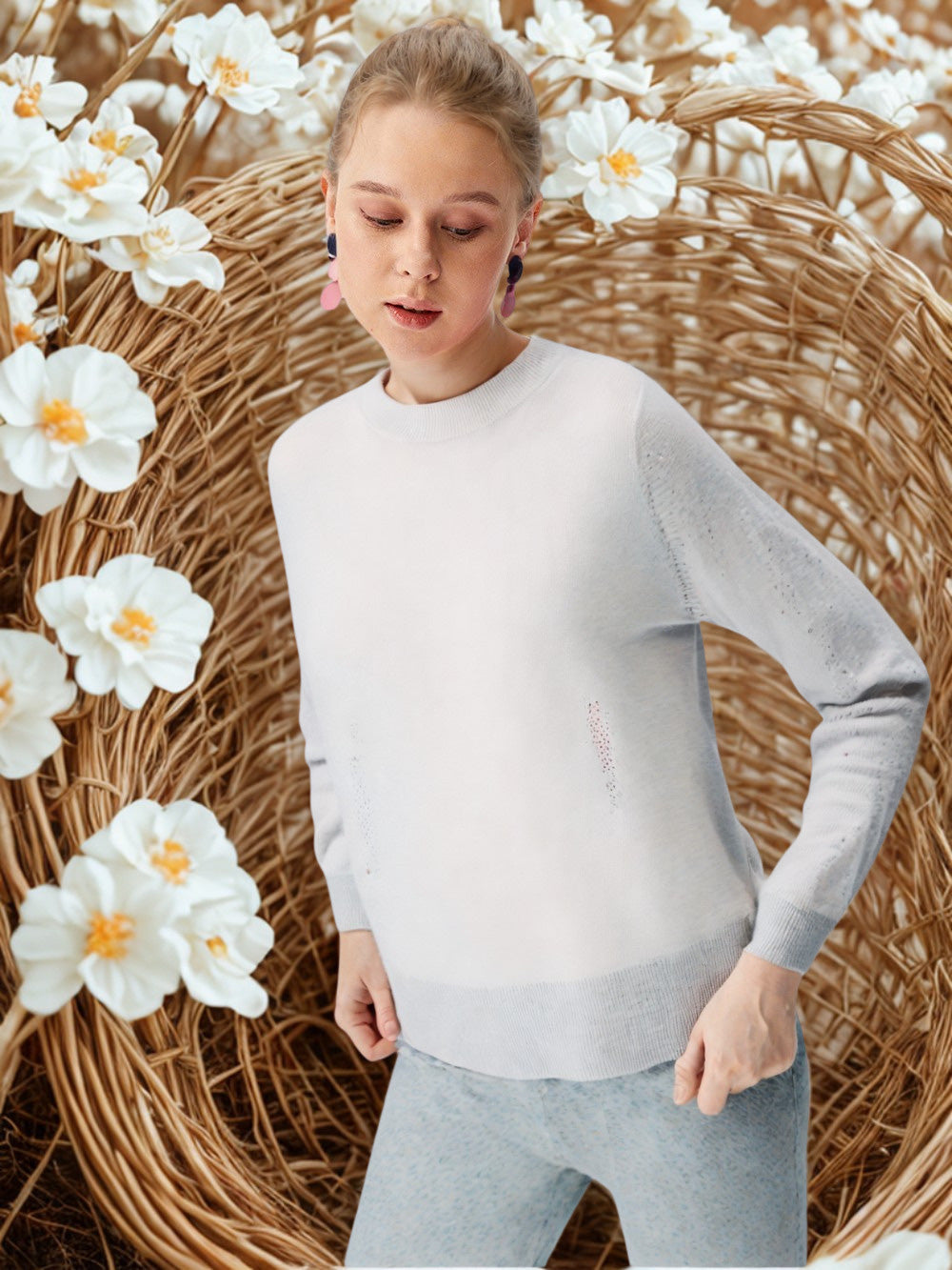 Timeless Essential: 100% Baby Alpaca Classic O Neck Jersey Sweater
