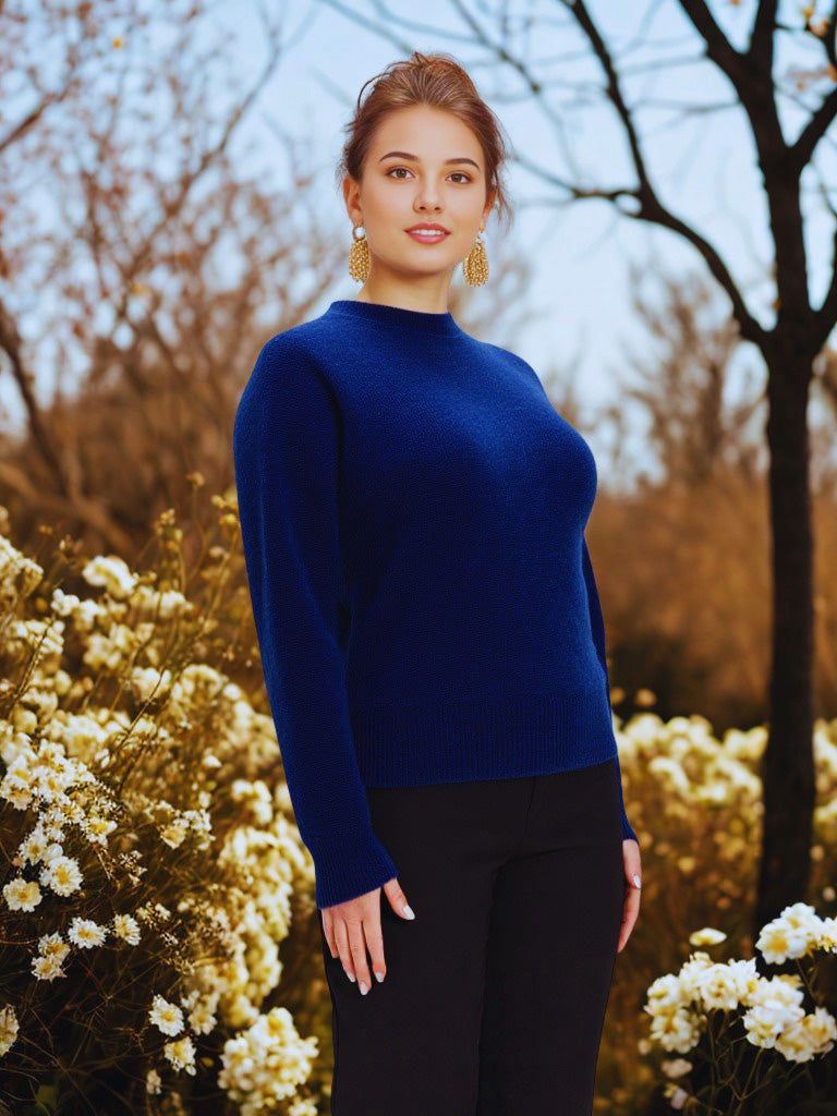 Timeless Essential: 100% Baby Alpaca Classic O Neck Jersey Sweater