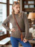 100% Baby Alpaca Fine Knit Cable Rib O Neck Sweater