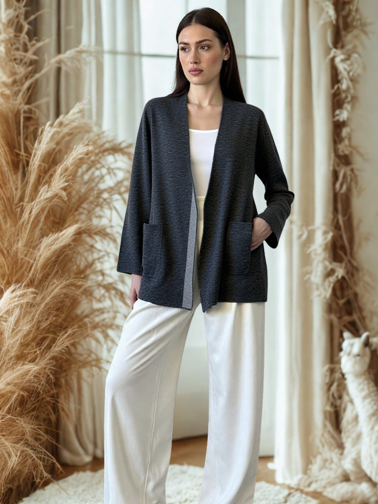 Investment Piece: 100% Baby Alpaca Reversible Two Colour Open Cardigan